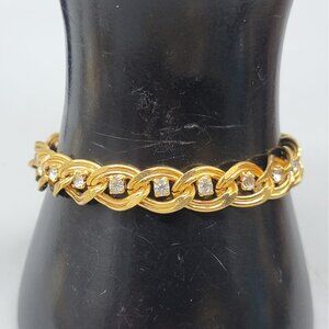 10kgp Diamante Accented Oval Link Bracelet Yellow Gold Plate Rhinestones SZ 6.5